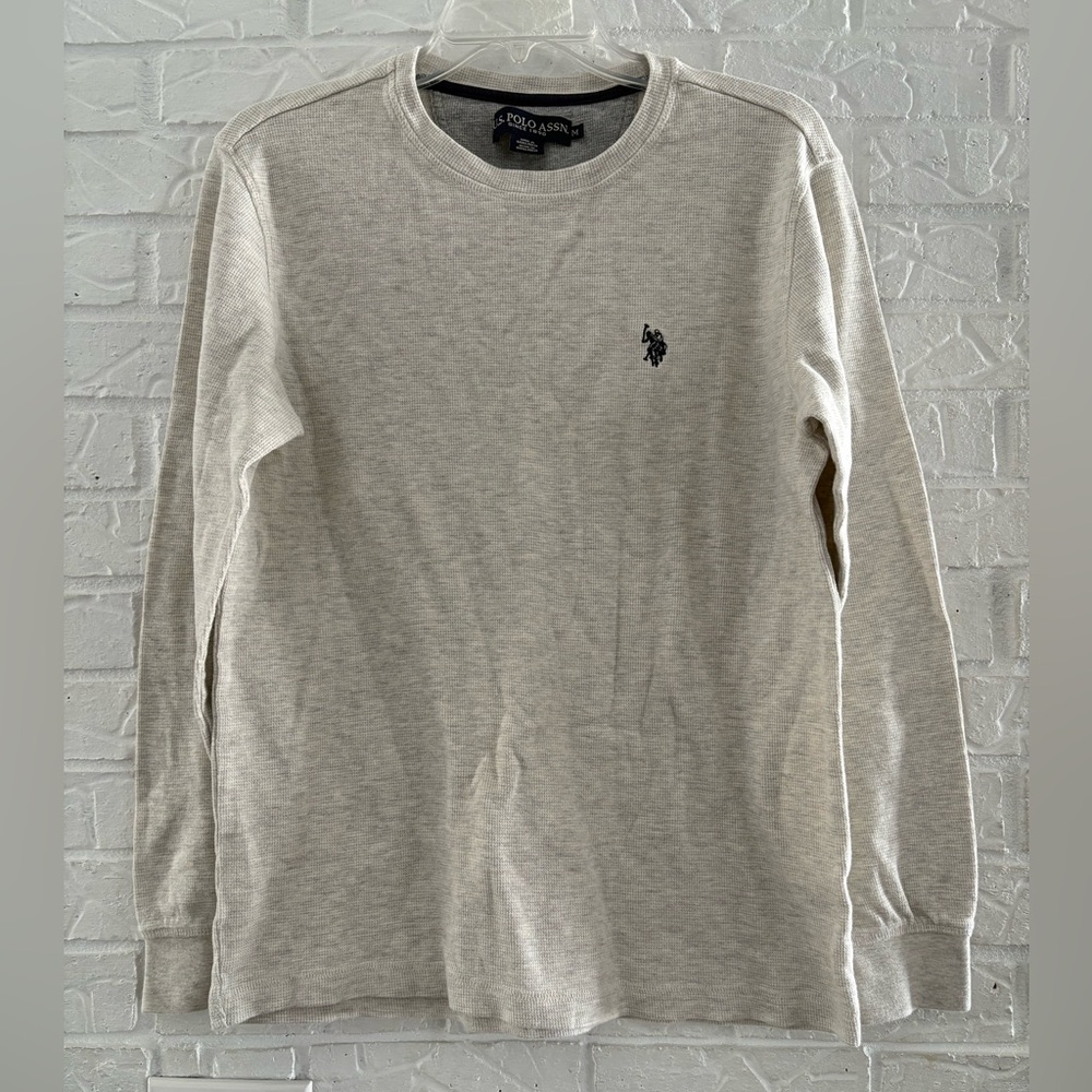 U.S. Polo Assn. Cream Heather Long Sleeve Waffle Knit Tee